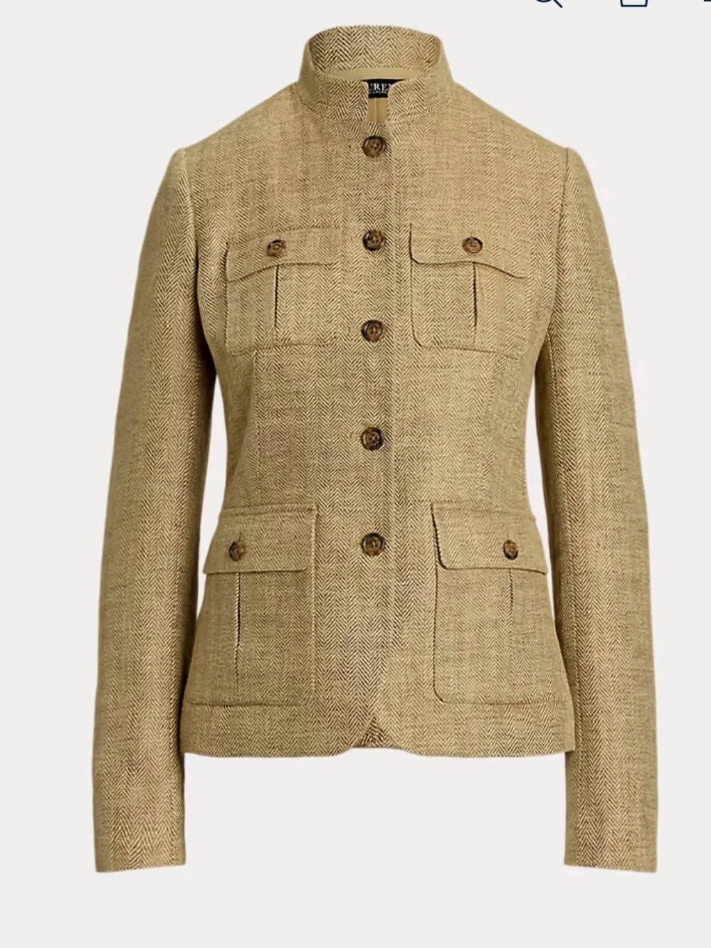 Ralph Lauren Tan Herringbone Military-Style Blazer US Sz. 8 - Picture 3 of 3
